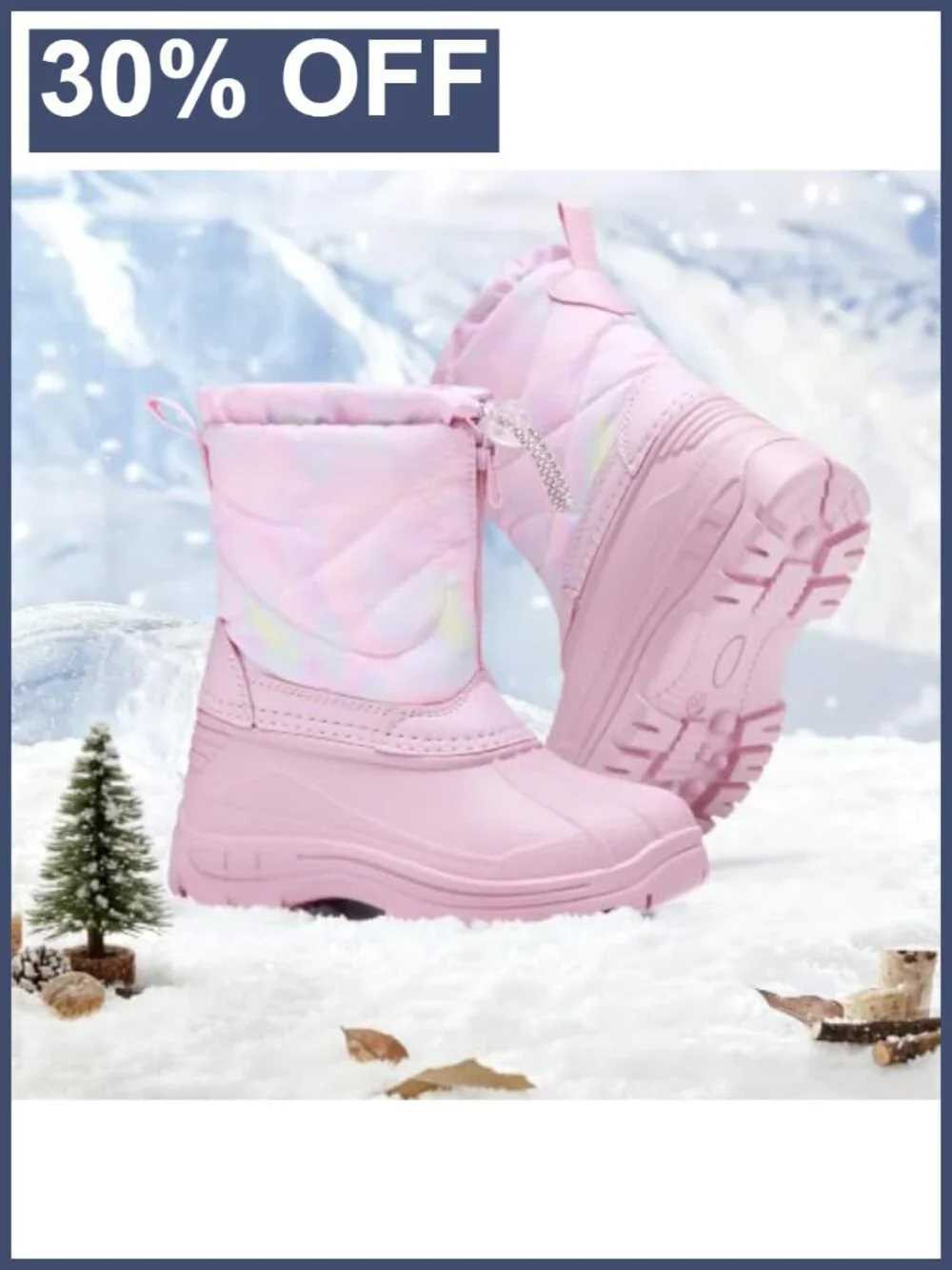 Girls Snow Boots with Zipper Kids Winter Outdoor Faux Fur Lined